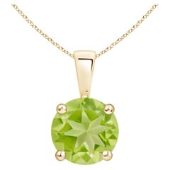 Pendentif solitaire en or jaune 14K avec péridot naturel rond et classique de 2 ct