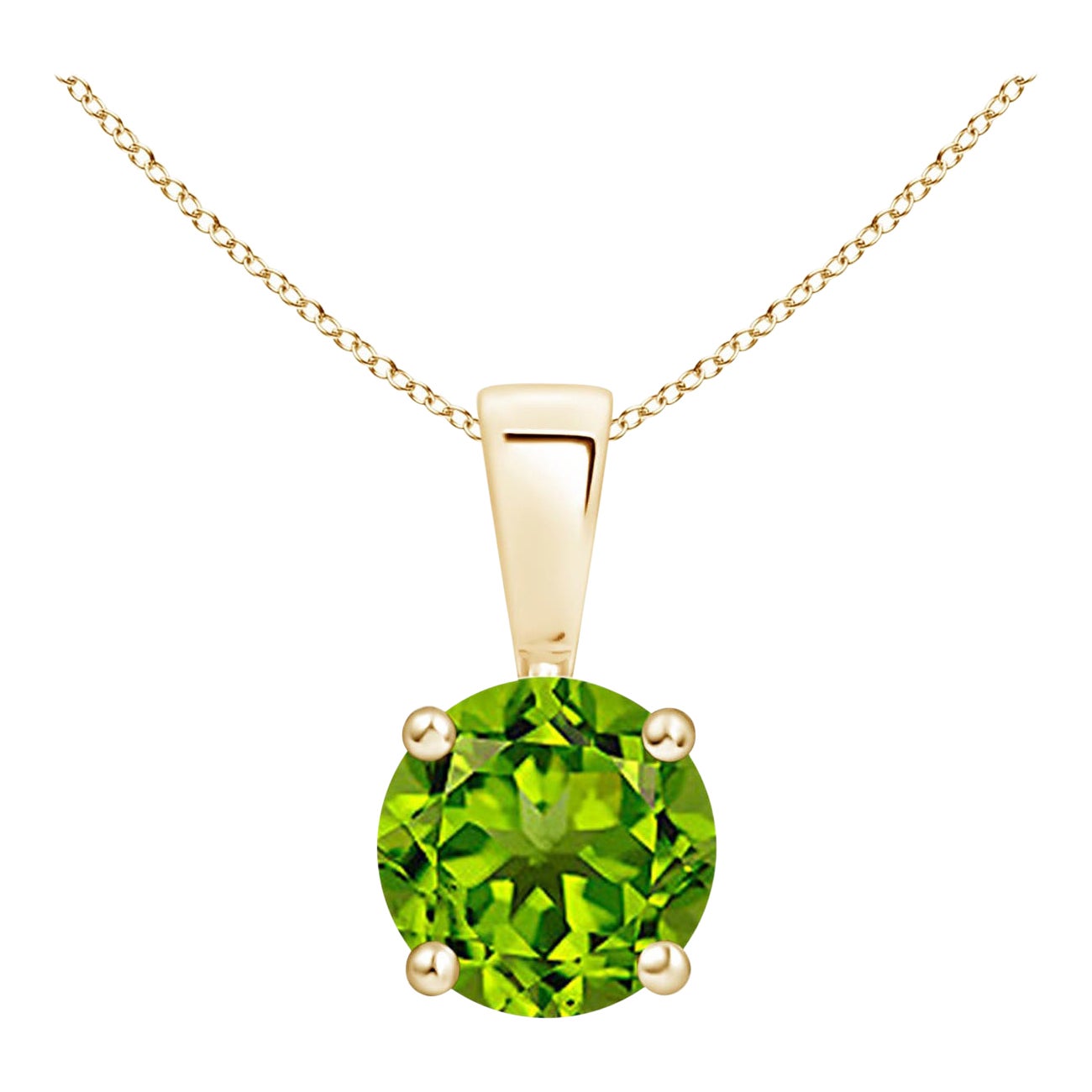 Natural Classic Round Peridot Solitaire Pendant in 14K Yellow Gold