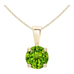 Ciondolo solitario classico naturale con peridoto rotondo in oro giallo 14K