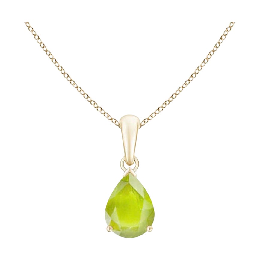 Colgante solitario de peridoto natural en forma de pera de 1,1 ct en oro amarillo de 18 quilates