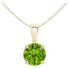 Colgante Solitario de Peridoto Clásico Natural Redondo de 1,4 ct en Oro Amarillo de 14 quilates