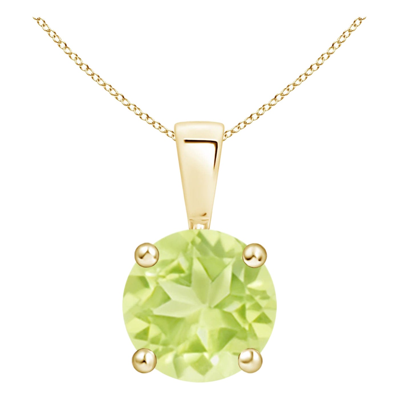 Pendentif solitaire en or jaune 18 carats en péridot rond classique naturel 2 ct