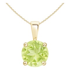 Pendentif solitaire en or jaune 18 carats en péridot rond classique naturel 2 ct