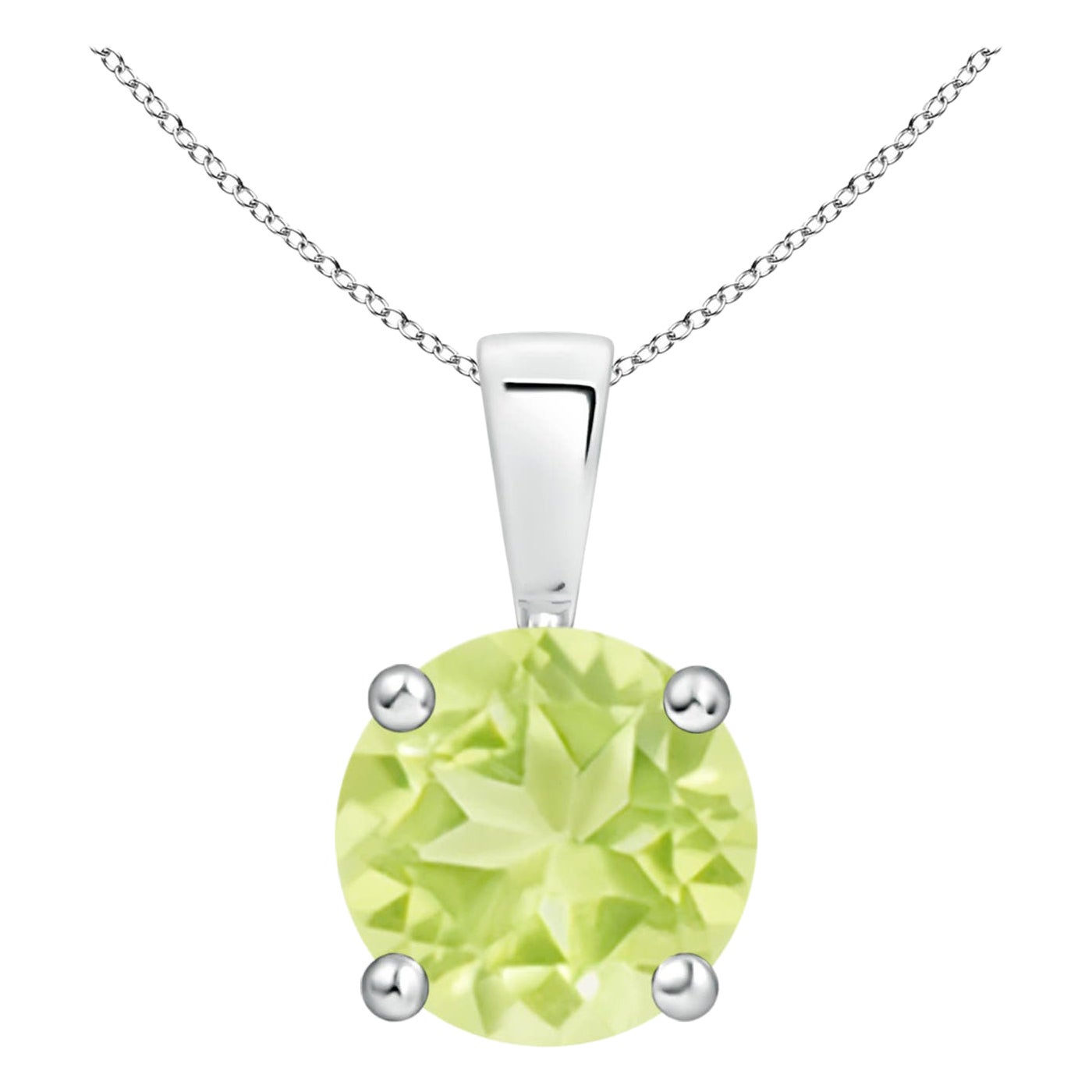 Colgante Solitario de Peridoto Clásico Natural Redondo de 2 ct en Platino