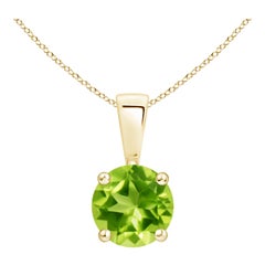 Natürlicher Classic Runder Peridot Solitär-Anhänger in 18K Gelbgold