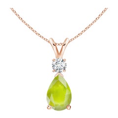 Natural 1.9 ct Peridot Teardrop Pendant with Diamond in 18K Rose Gold