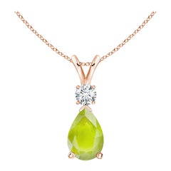 Natural 3.4 ct Peridot Teardrop Pendant with Diamond in 18K Rose Gold
