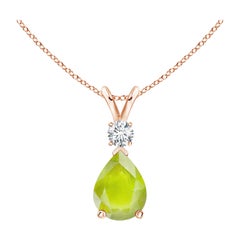 Natural 1.1 ct Peridot Teardrop Pendant with Diamond in 18K Rose Gold