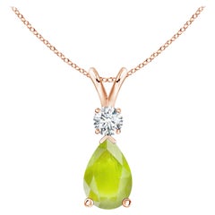 Natural 1.6 ct Peridot Teardrop Pendant with Diamond in 18K Rose Gold