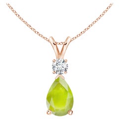 Natural 1.9 ct Peridot Teardrop Pendant with Diamond in 14K Rose Gold