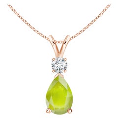 Natural 3.4 ct Peridot Teardrop Pendant with Diamond in 14K Rose Gold