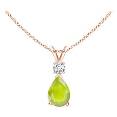 Natural Peridot Teardrop Pendant with Diamond in 14K Rose Gold