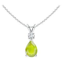 Natural Peridot Teardrop Pendant with Diamond in 14K White Gold