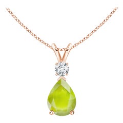 Natural 1.1 ct Peridot Teardrop Pendant with Diamond in 14K Rose Gold