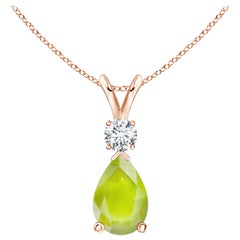Natural 1.6 ct Peridot Teardrop Pendant with Diamond in 14K Rose Gold