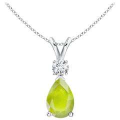 Natural 1.6 ct Peridot Teardrop Pendant with Diamond in 14K White Gold