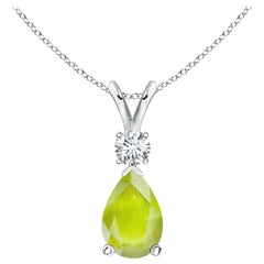 Natural 1.9 ct Peridot Teardrop Pendant with Diamond in 18K White Gold