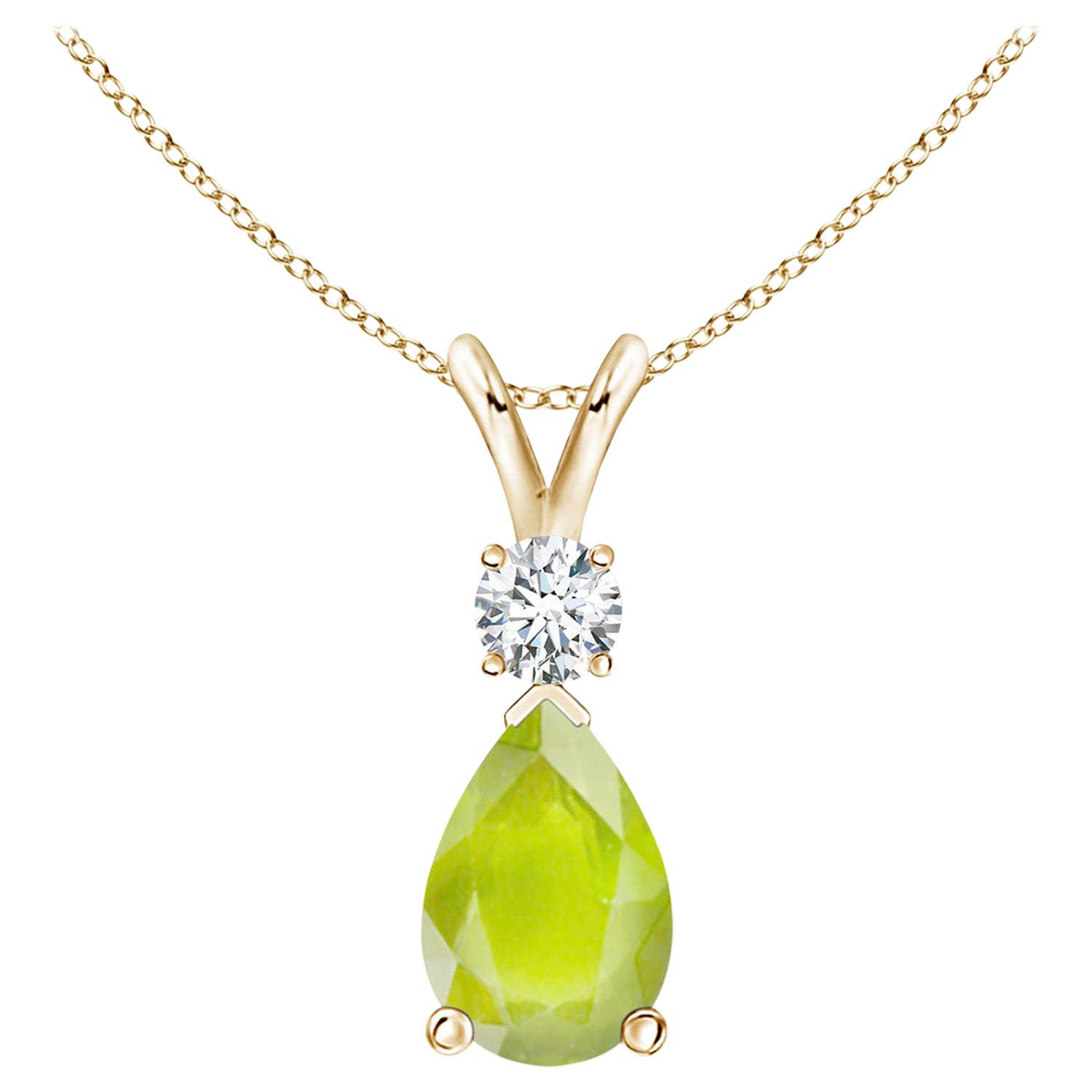 Pendentif en or jaune 18K en forme de goutte de péridot naturel de 1,9 ct avec diamant