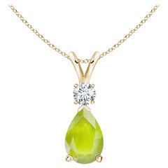 Natural 1.9 ct Peridot Teardrop Pendant with Diamond in 18K Yellow Gold