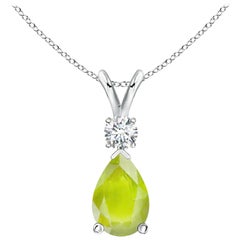 Pendentif goutte de péridot naturel 3,4 ct avec diamant en or blanc 18K
