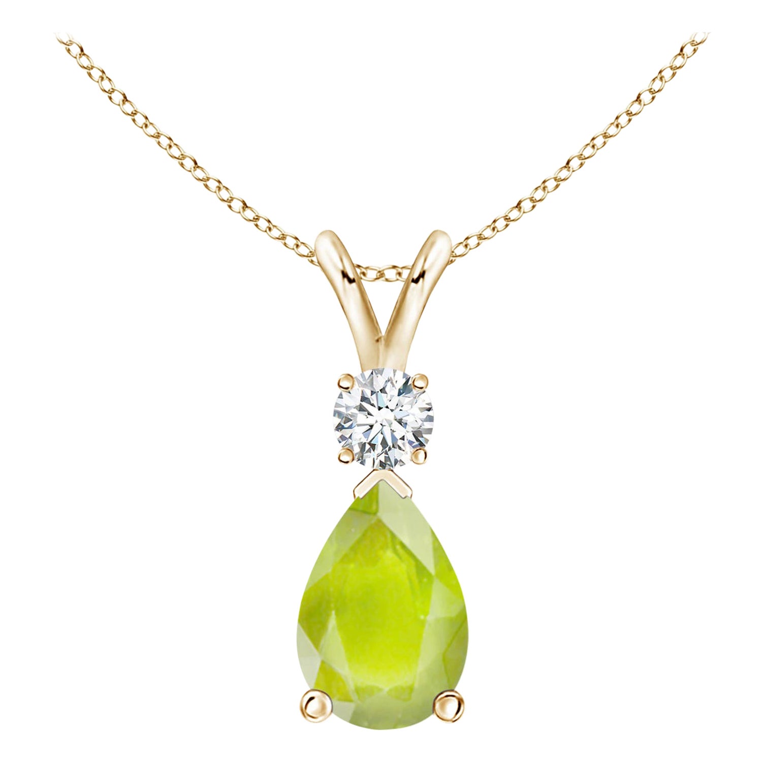 Pendentif en or jaune 18K en forme de goutte de péridot naturel de 3,4 ct avec diamant