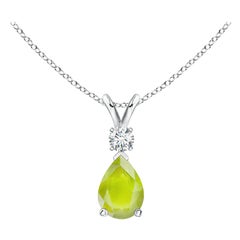 Natural Peridot Teardrop Pendant with Diamond in 18K White Gold
