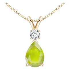 Natürlicher Peridot-Tropfen-Anhänger mit Diamant in 18 Karat Gelbgold