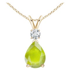 Natural 1.1 ct Peridot Teardrop Pendant with Diamond in 18K Yellow Gold