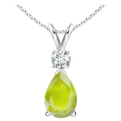 Natural 1.6 ct Peridot Teardrop Pendant with Diamond in 18K White Gold
