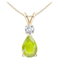Natural 1.6 ct Peridot Teardrop Pendant with Diamond in 18K Yellow Gold