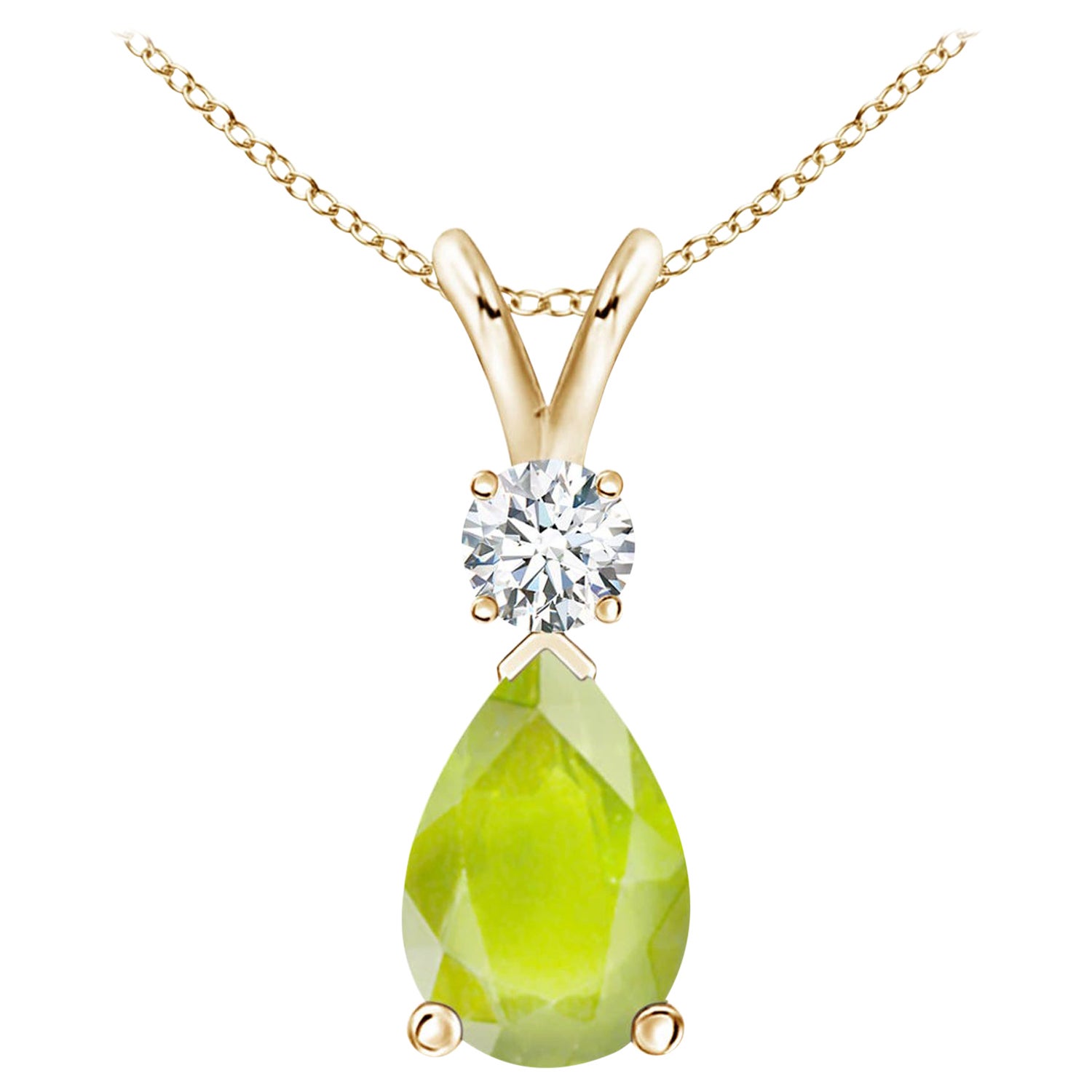 Colgante lágrima de peridoto natural de 1,9 ct con diamante en oro amarillo de 14 quilates