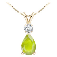 Pendentif goutte d'eau en or jaune 14 carats avec péridot naturel de 3,4 carats et diamants