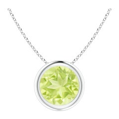 Colgante solitario de peridoto natural redondo de 1,4 ct en bisel y platino