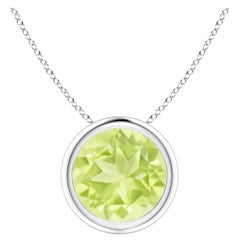 Colgante solitario de peridoto natural redondo de 2 ct con bisel en platino