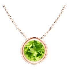 Natural Bezel-Set Round Peridot Solitaire Pendant in 14K Rose Gold