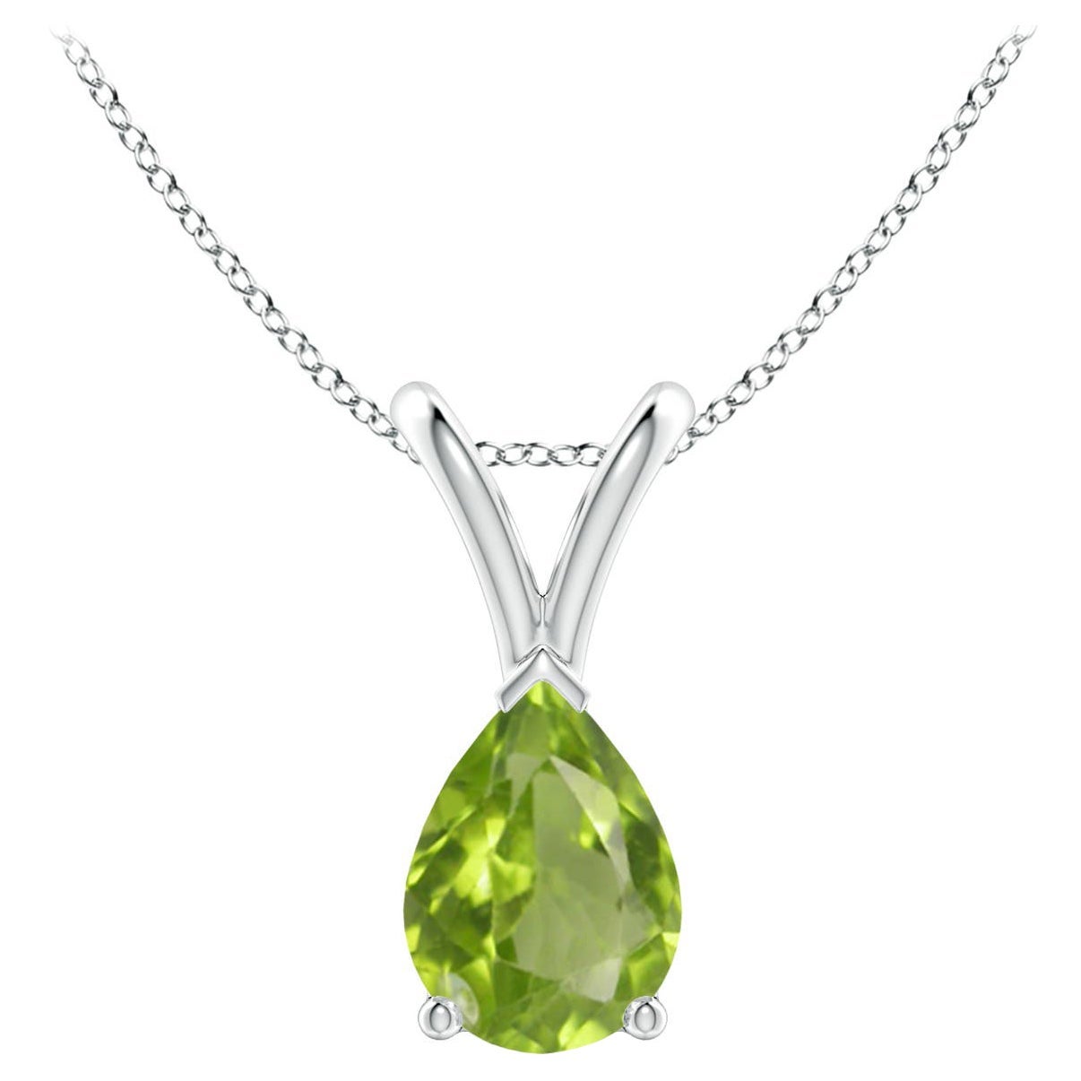 Colgante solitario de peridoto natural en forma de pera en V en platino