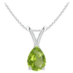 Pendentif solitaire en platine avec péridot naturel en forme de poire en V-Bale