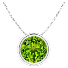 Natural Bezel-Set Round 2 ct Peridot Solitaire Pendant in 925 Sterling Silver