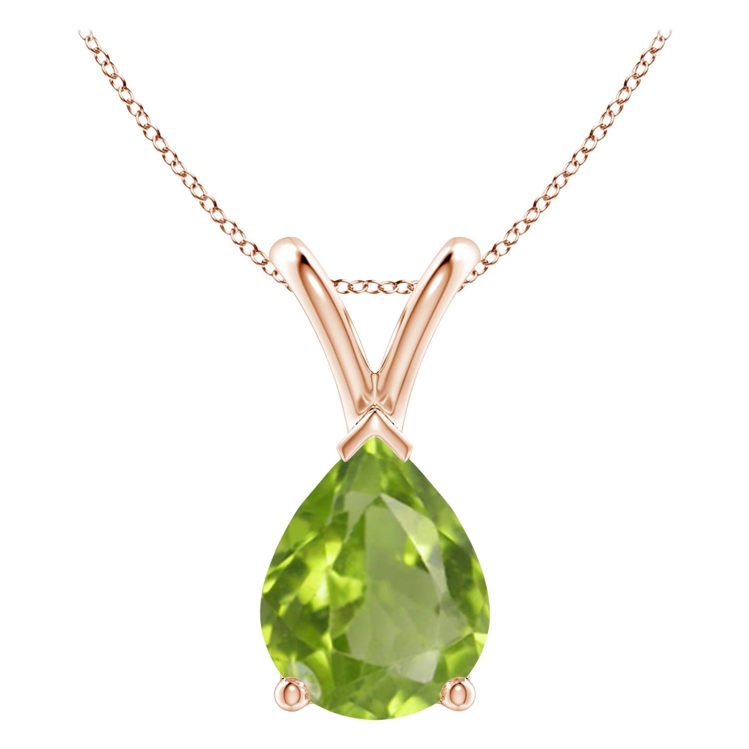 Colgante solitario de peridoto natural en forma de pera en V de 1,6 ct en oro rosa de 14 quilates
