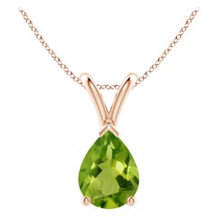 Colgante solitario de peridoto natural en forma de pera en V de 1,1 ct en oro rosa de 14 quilates