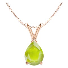 Natural V-Bale Pear-Shaped 1.1 ct Peridot Solitaire Pendant in 18K Rose Gold