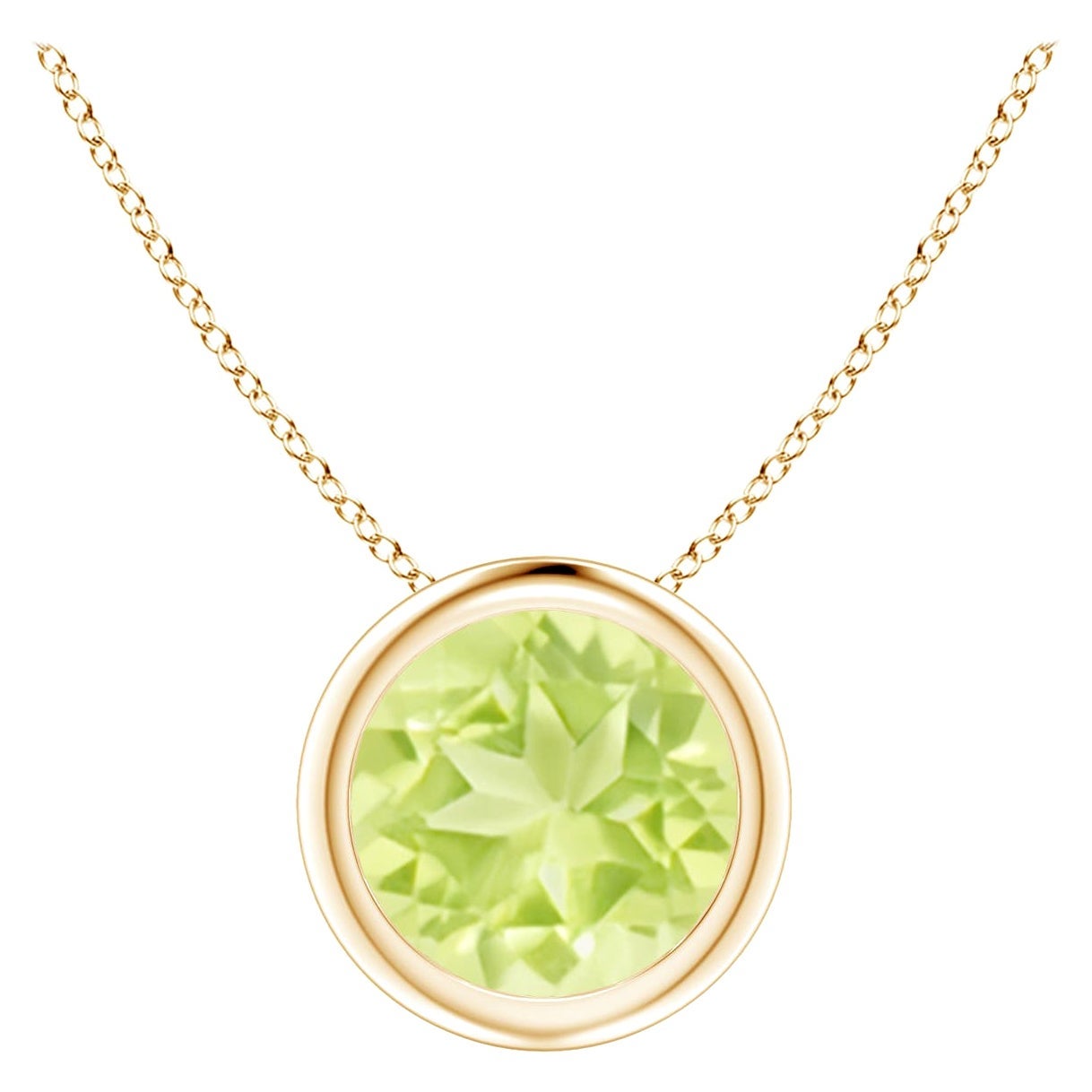 Pendentif solitaire en or jaune 14 carats serti d'un péridot rond de 1,4 carat