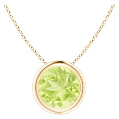 Colgante solitario de peridoto redondo de 1,4 ct en oro amarillo de 14 quilates con engaste natural en bisel
