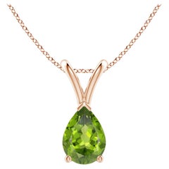 Natural V-Bale Pear-Shaped Peridot Solitaire Pendant in 18K Rose Gold