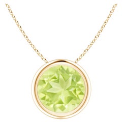 Natural Bezel-Set Round 2 ct Peridot Solitaire Pendant in 14K Yellow Gold