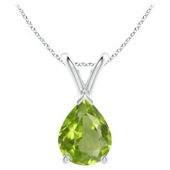 Natural V-Bale Pear-Shaped 1.6 ct Peridot Solitaire Pendant in 14K White Gold