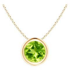 Natural Bezel-Set Round Peridot Solitaire Pendant in 14K Yellow Gold