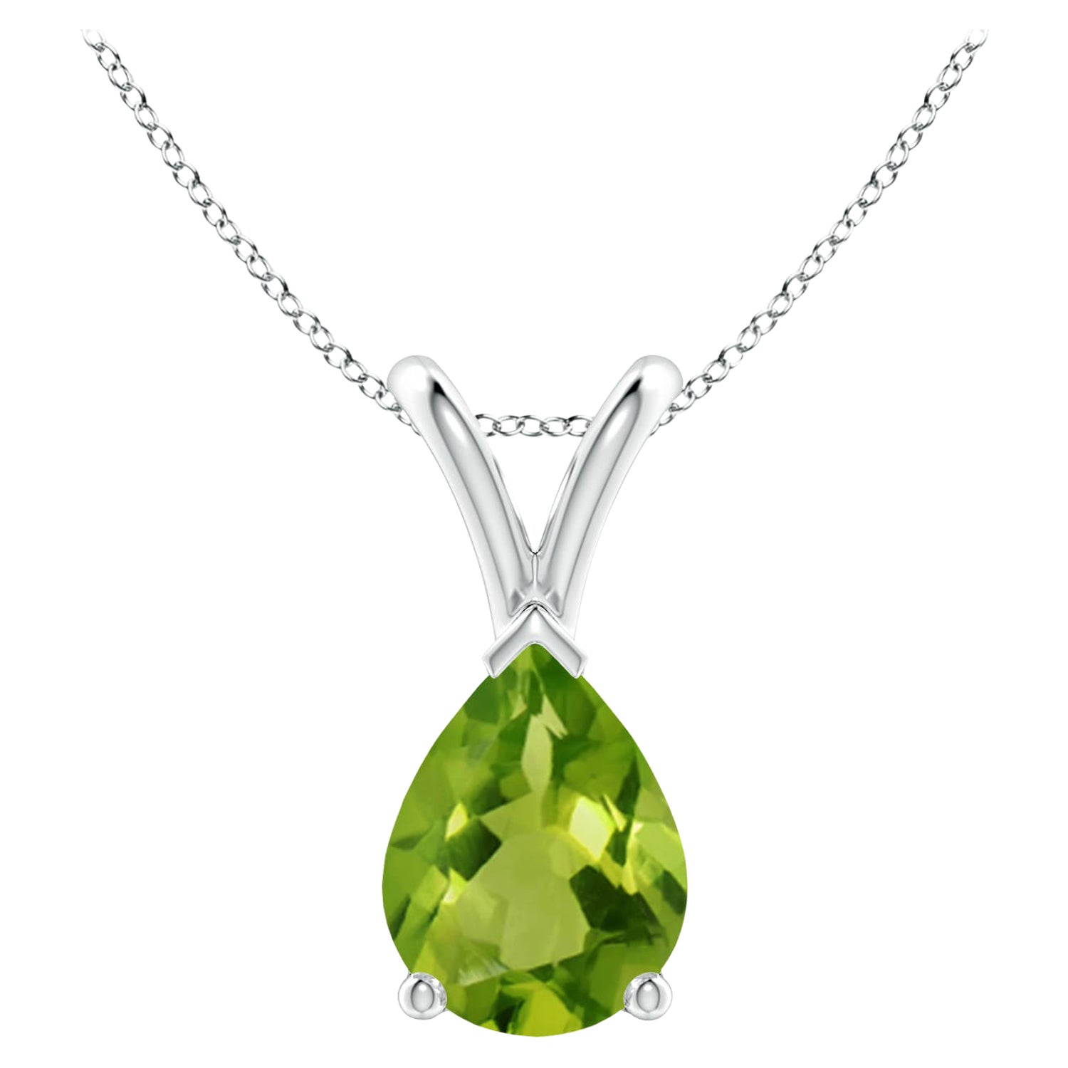 Colgante solitario de peridoto natural en forma de pera en V de 1,1 ct en oro blanco de 14 quilates