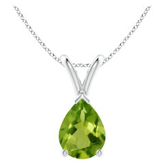 Colgante solitario de peridoto natural en forma de pera en V de 1,1 ct en oro blanco de 14 quilates