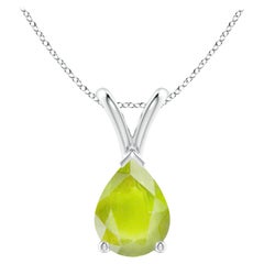 Natural V-Bale Pear-Shaped 1.1 ct Peridot Solitaire Pendant in 18K White Gold